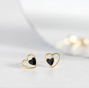 Black & Gold Heart Studs (S925)